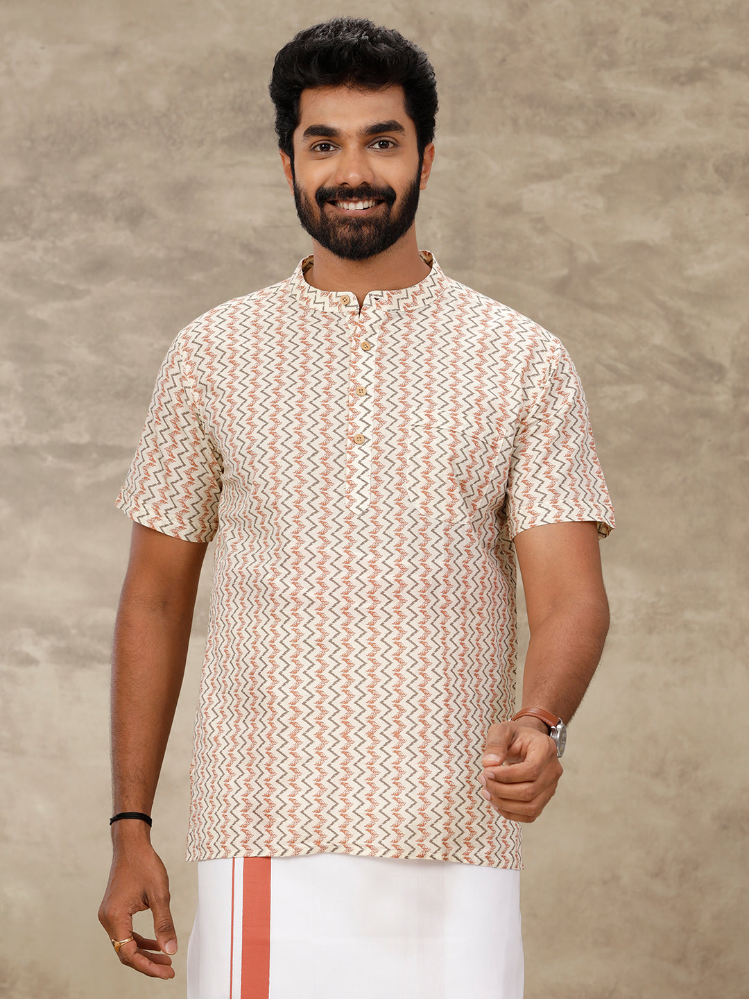 Men Short Length Pocket Kurta Cream OC18