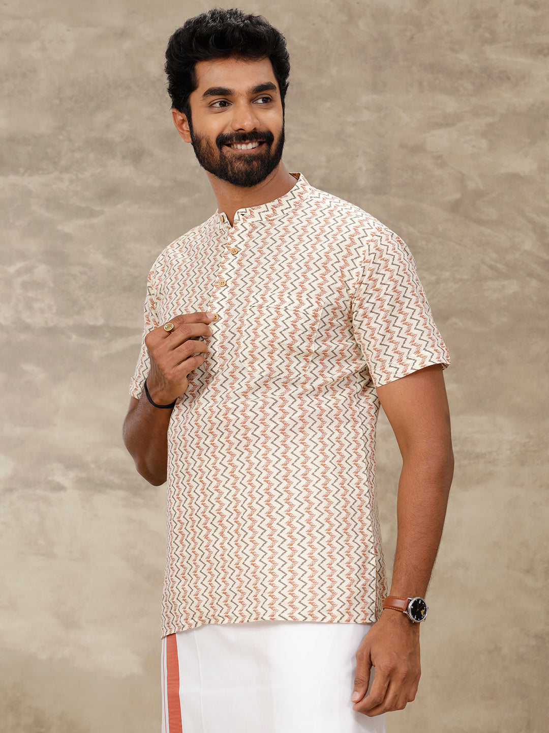 Men Short Length Pocket Kurta Cream OC18