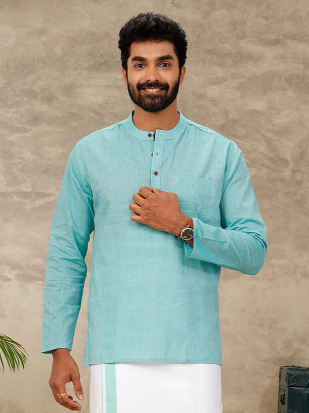 Men Short Length Pocket Kurta Blue RC02