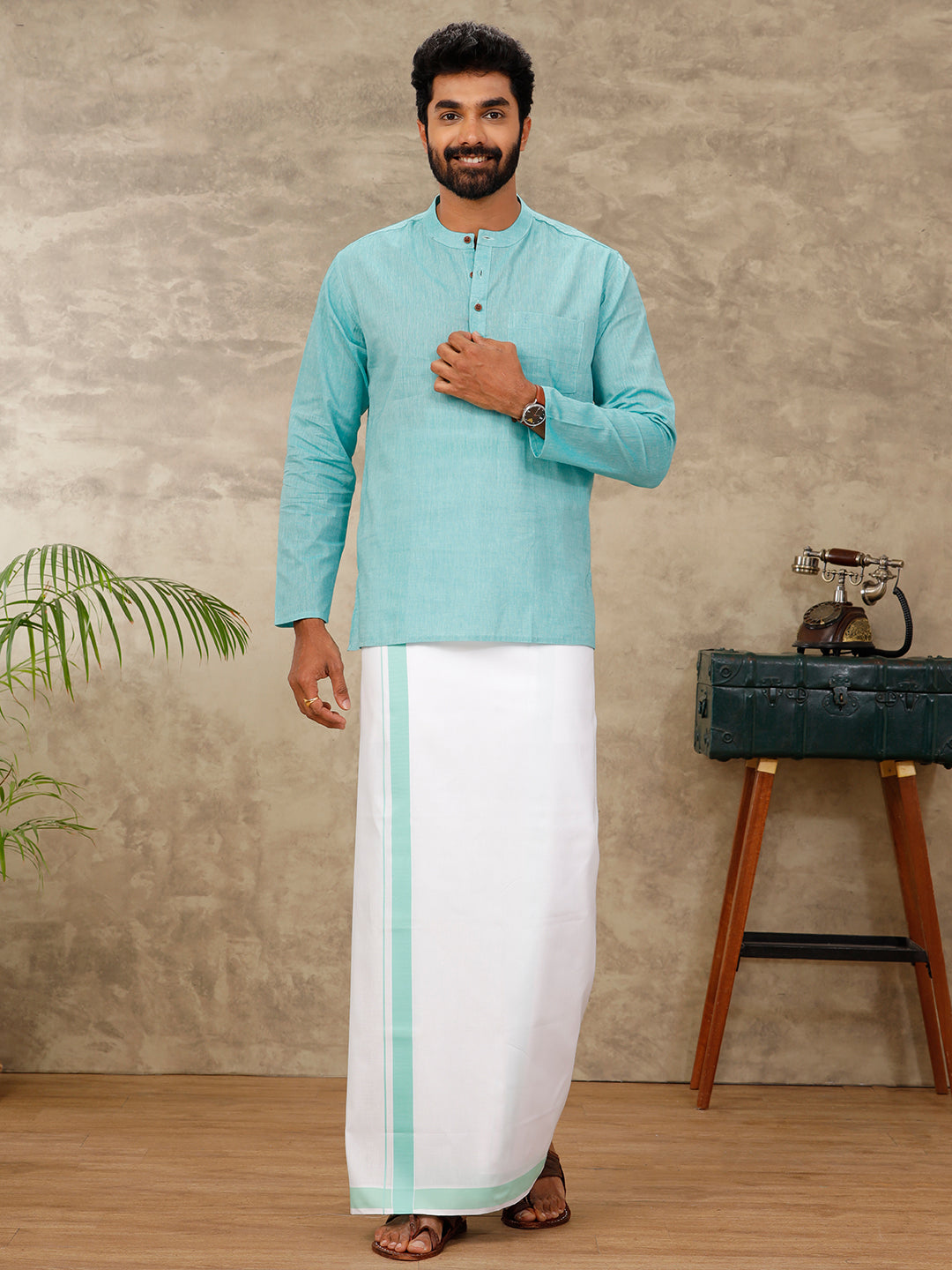 Men Short Length Pocket Kurta Blue RC02