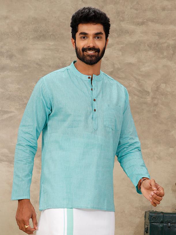 Men Short Length Pocket Kurta Blue RC02