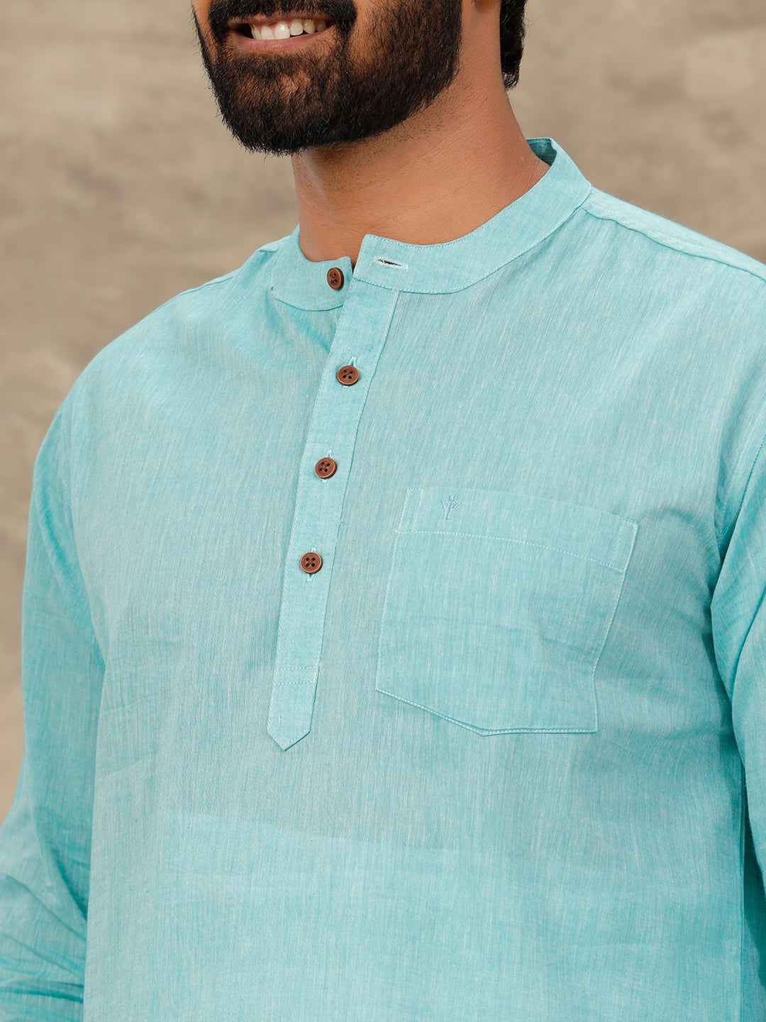 Men Short Length Pocket Kurta Blue RC02