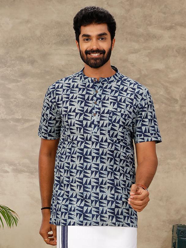 Men Short Length Pocket Kurta Navy OC16