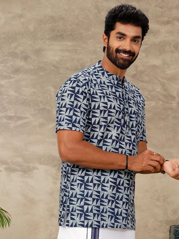 Men Short Length Pocket Kurta Navy OC16