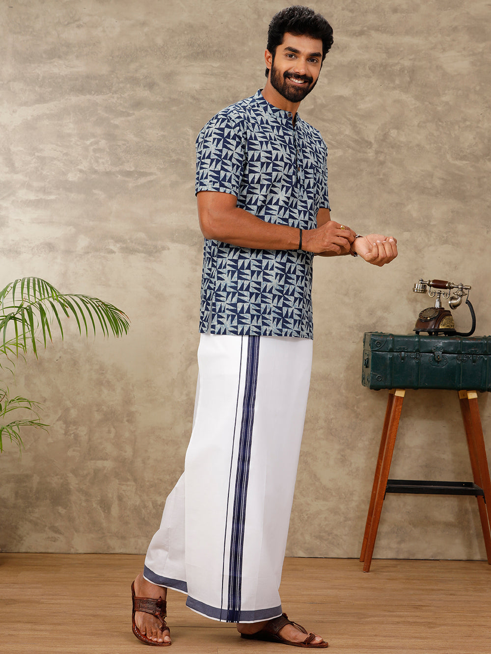 Ramraj Cotton Men Single Layer Dhoti with Matching Kurta Set OC16