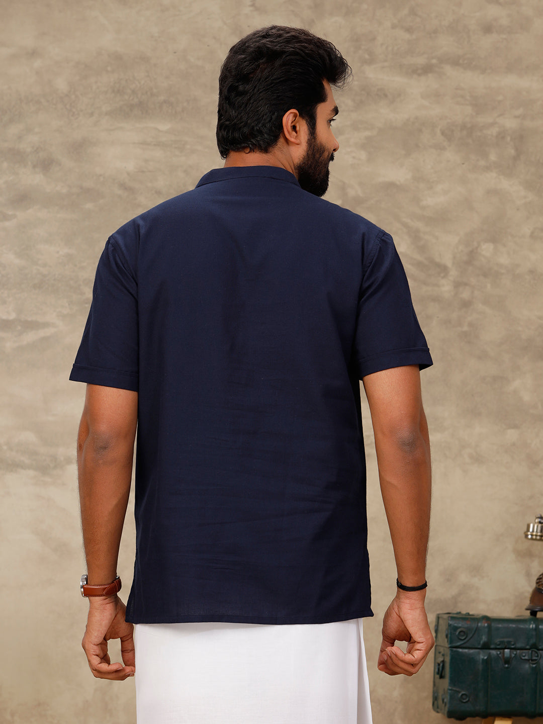 Mens Short Length Pocket Kurta Navy Blue PB20