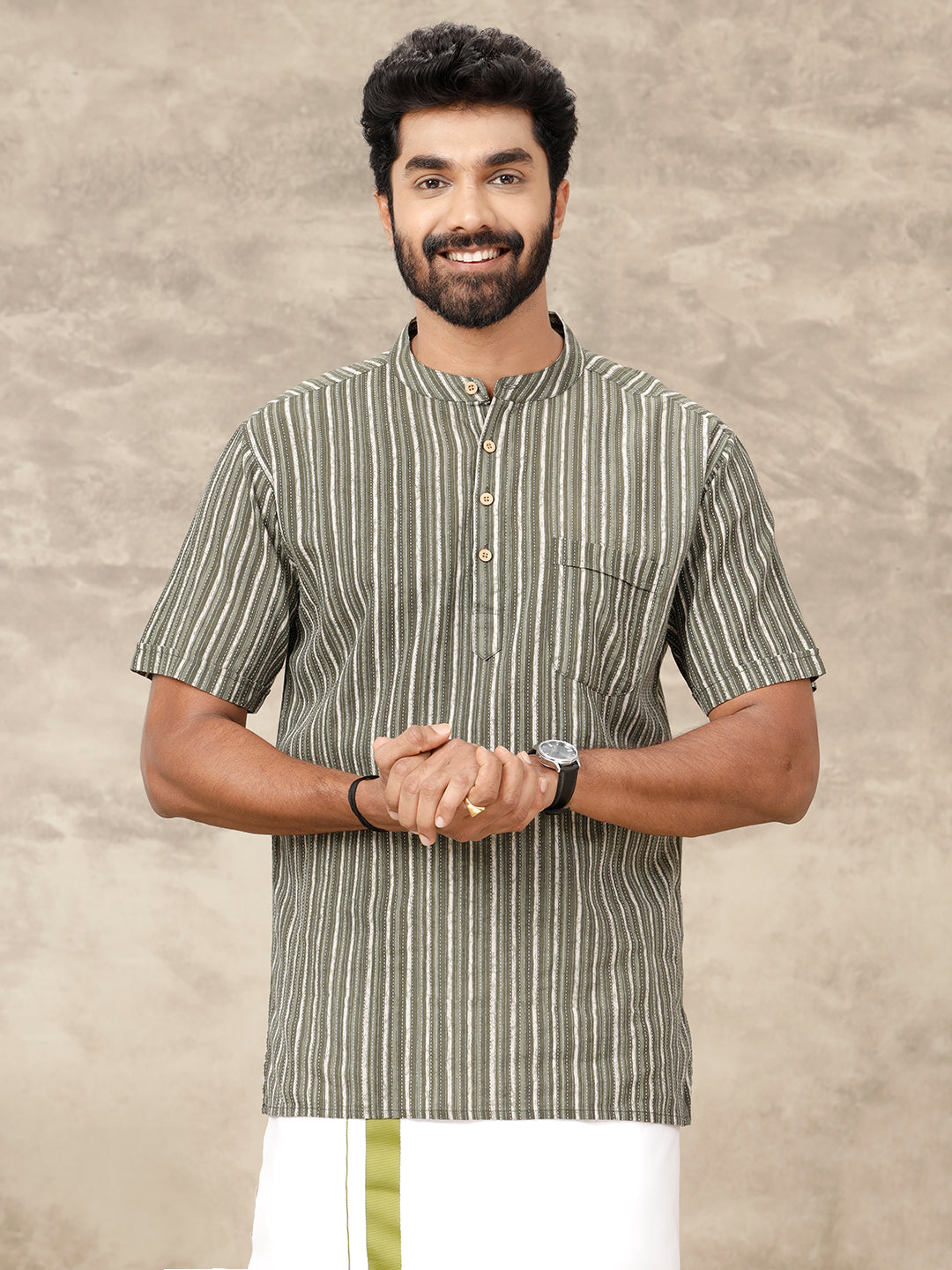 Mens Short Length Pocket Kurta Green OC13