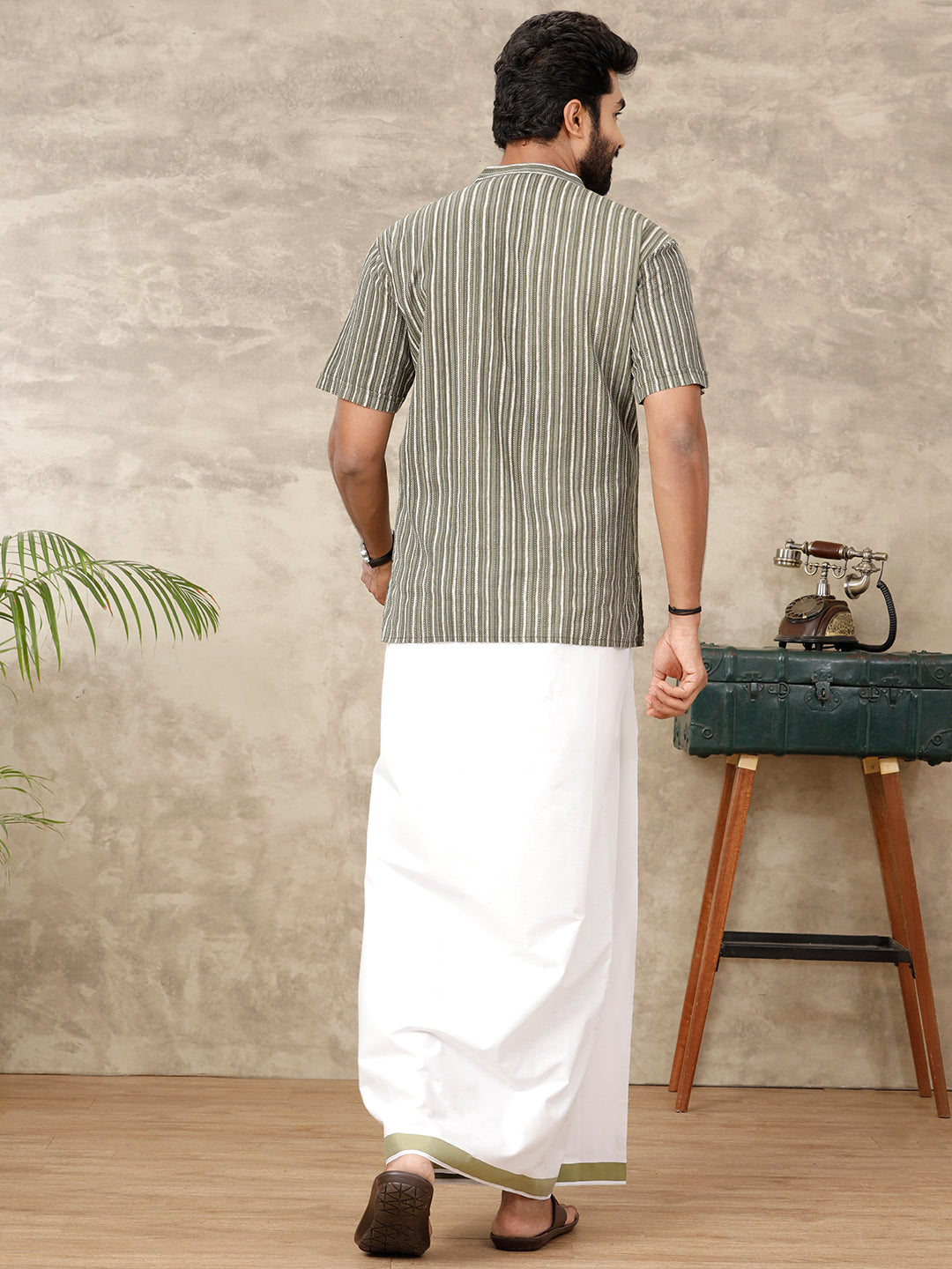 Men Single Dhoti with Matching Kurta Set Green OC13