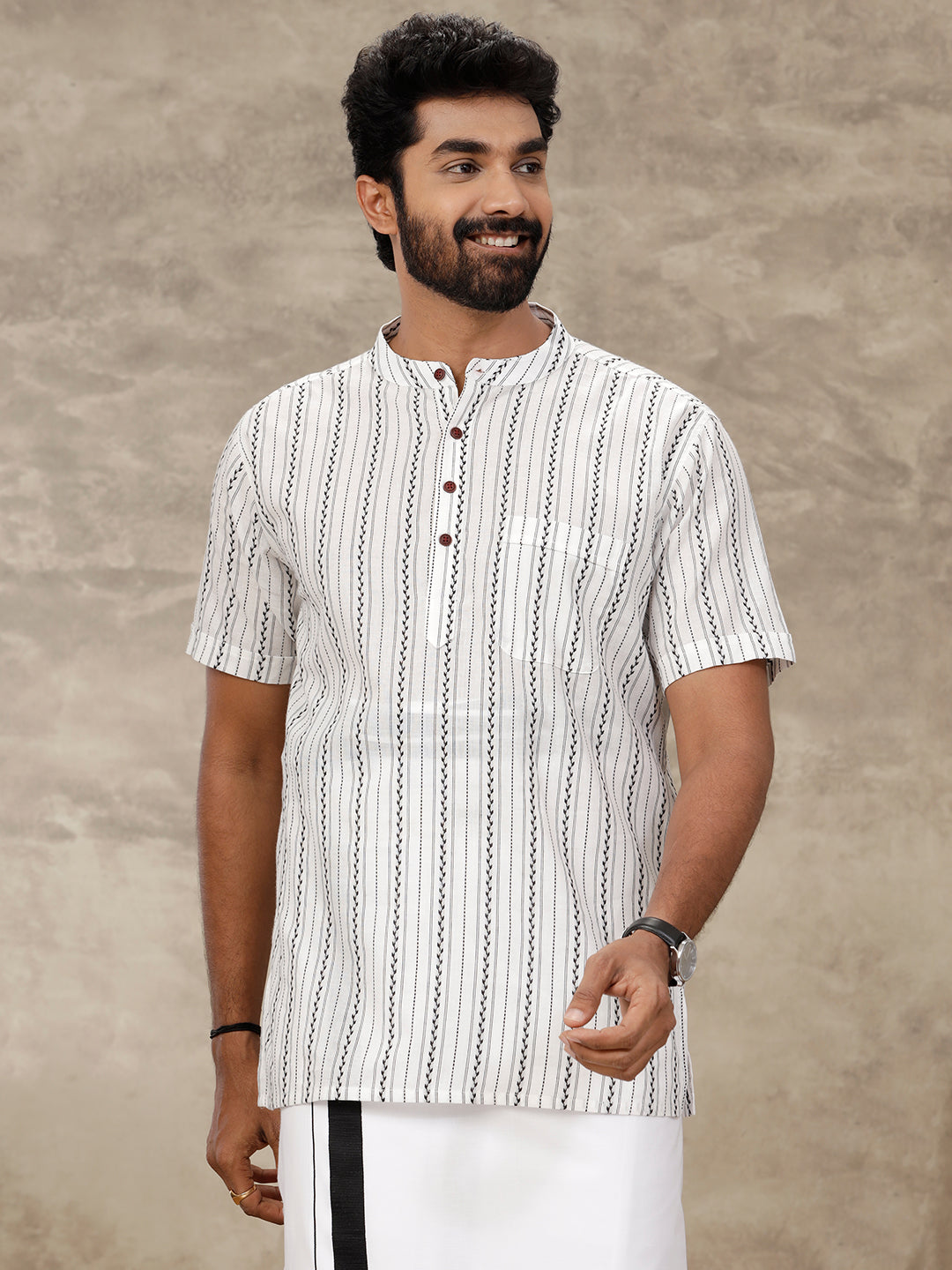 Mens Short Length Pocket Kurta White PB26