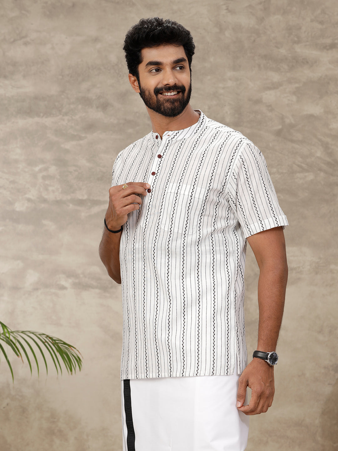 Mens Short Length Pocket Kurta White PB26