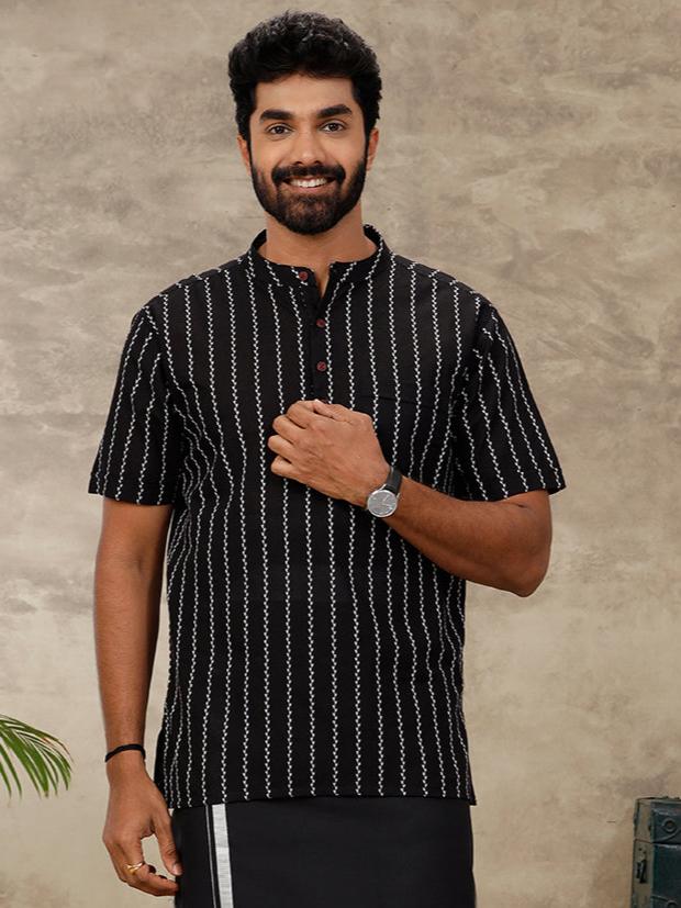 Mens Short Length Pocket Kurta Black PB28