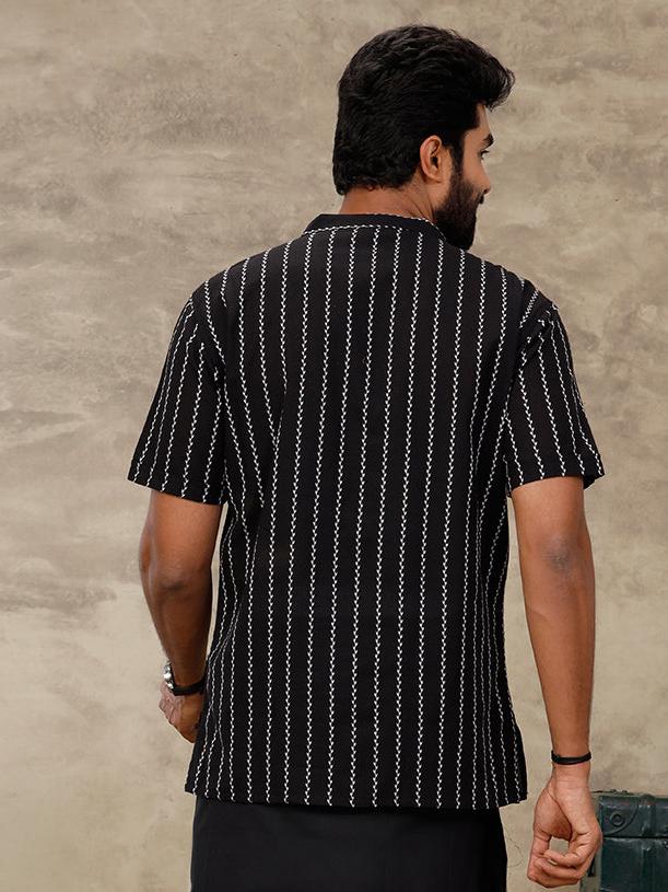 Mens Short Length Pocket Kurta Black PB28