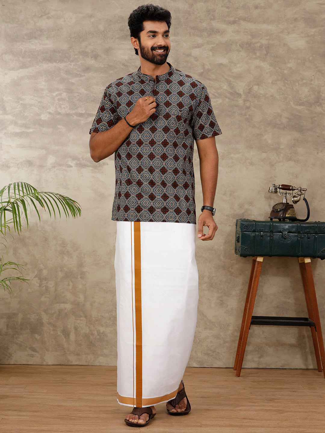 Men Single Layer Dhoti with Matching Kurta Set OC25