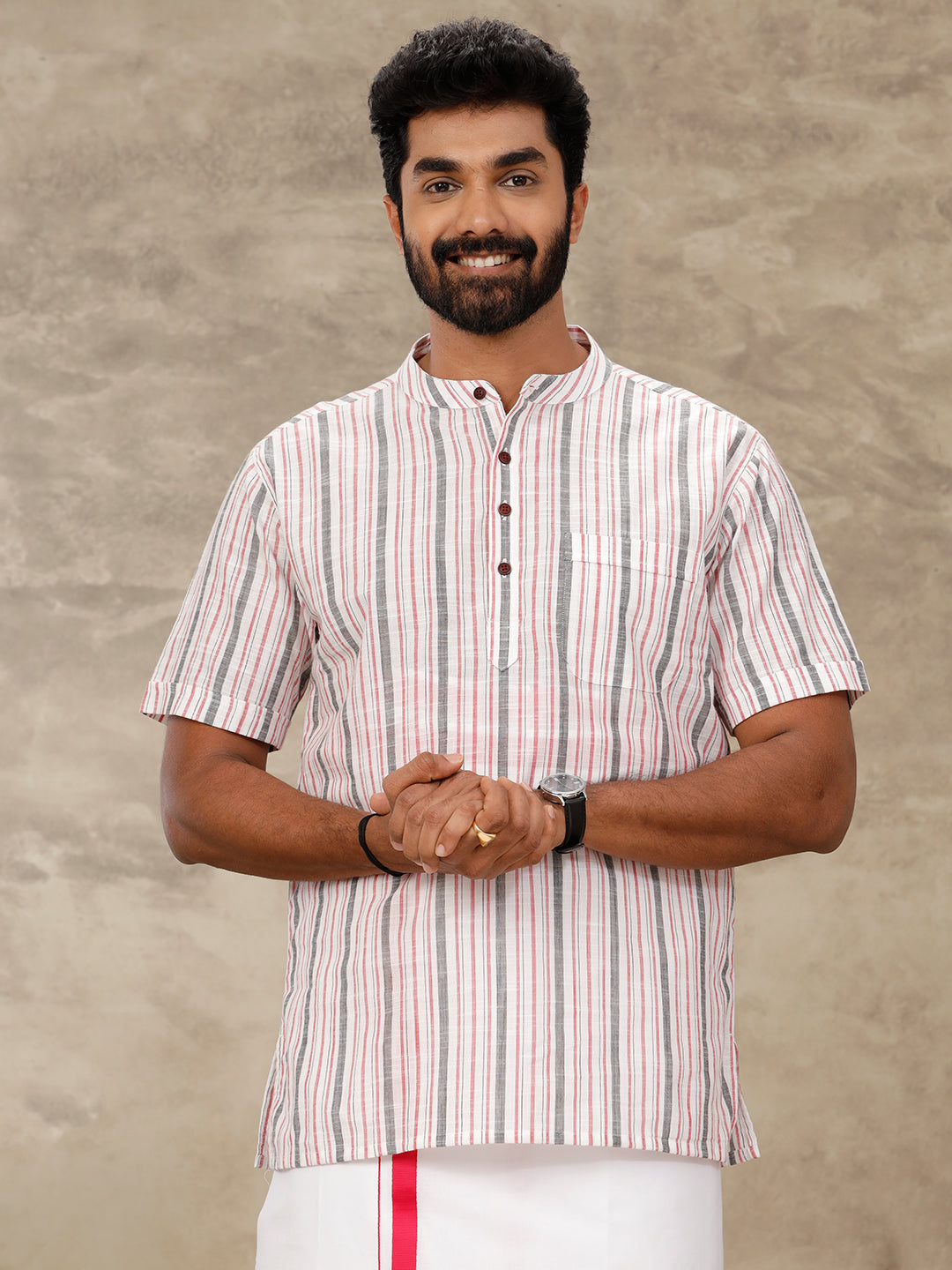 Mens Short Length Pocket Kurta White PB24