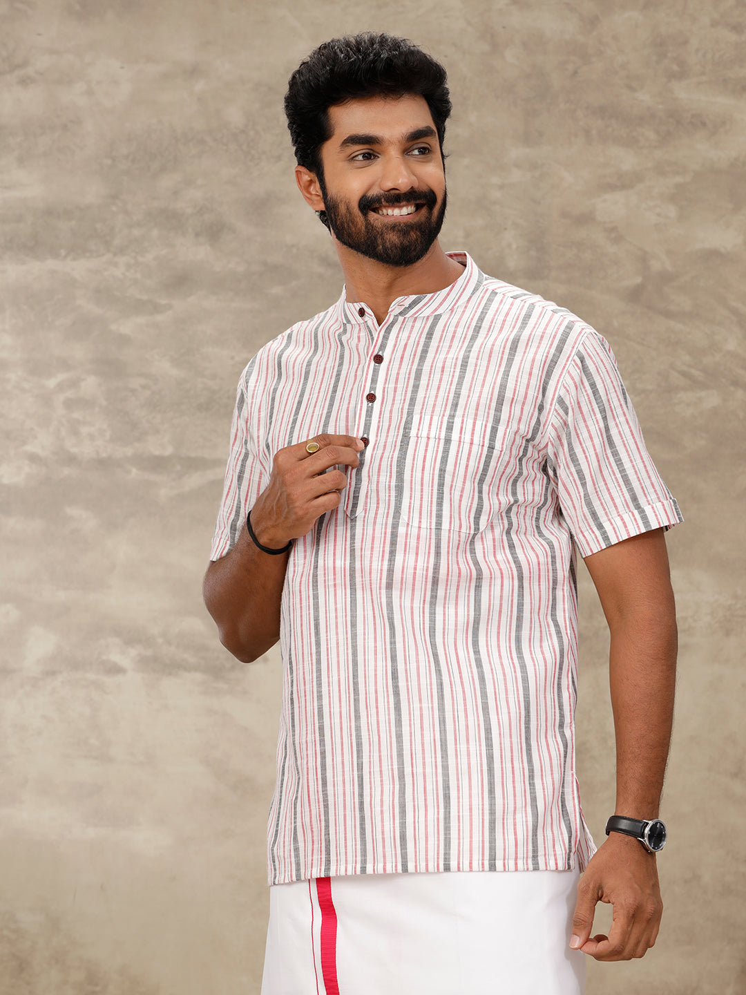 Mens Short Length Pocket Kurta White PB24