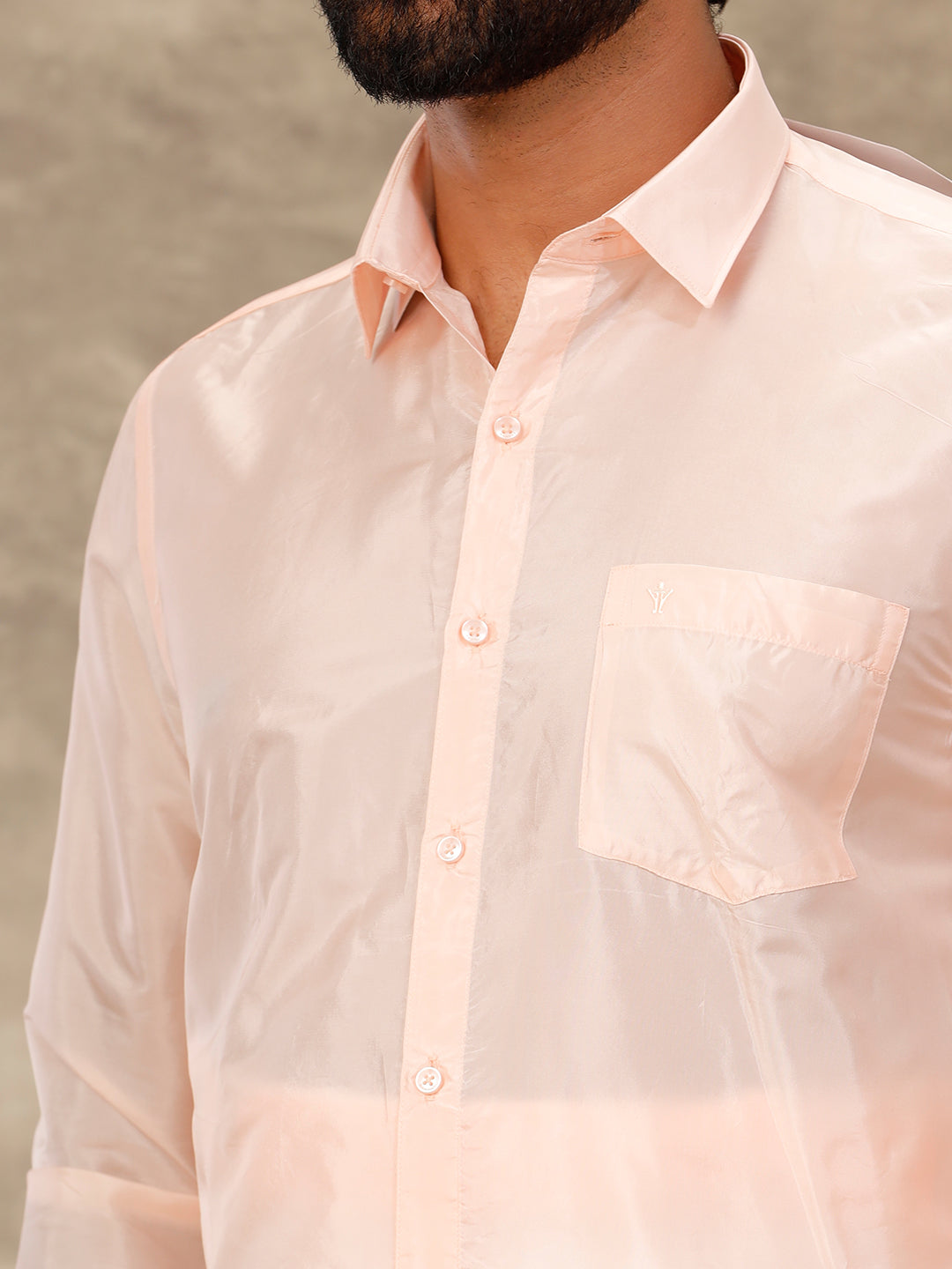 Men Art Silk Coral Pink Shirt & Dhoti Towel Set Swayamvara