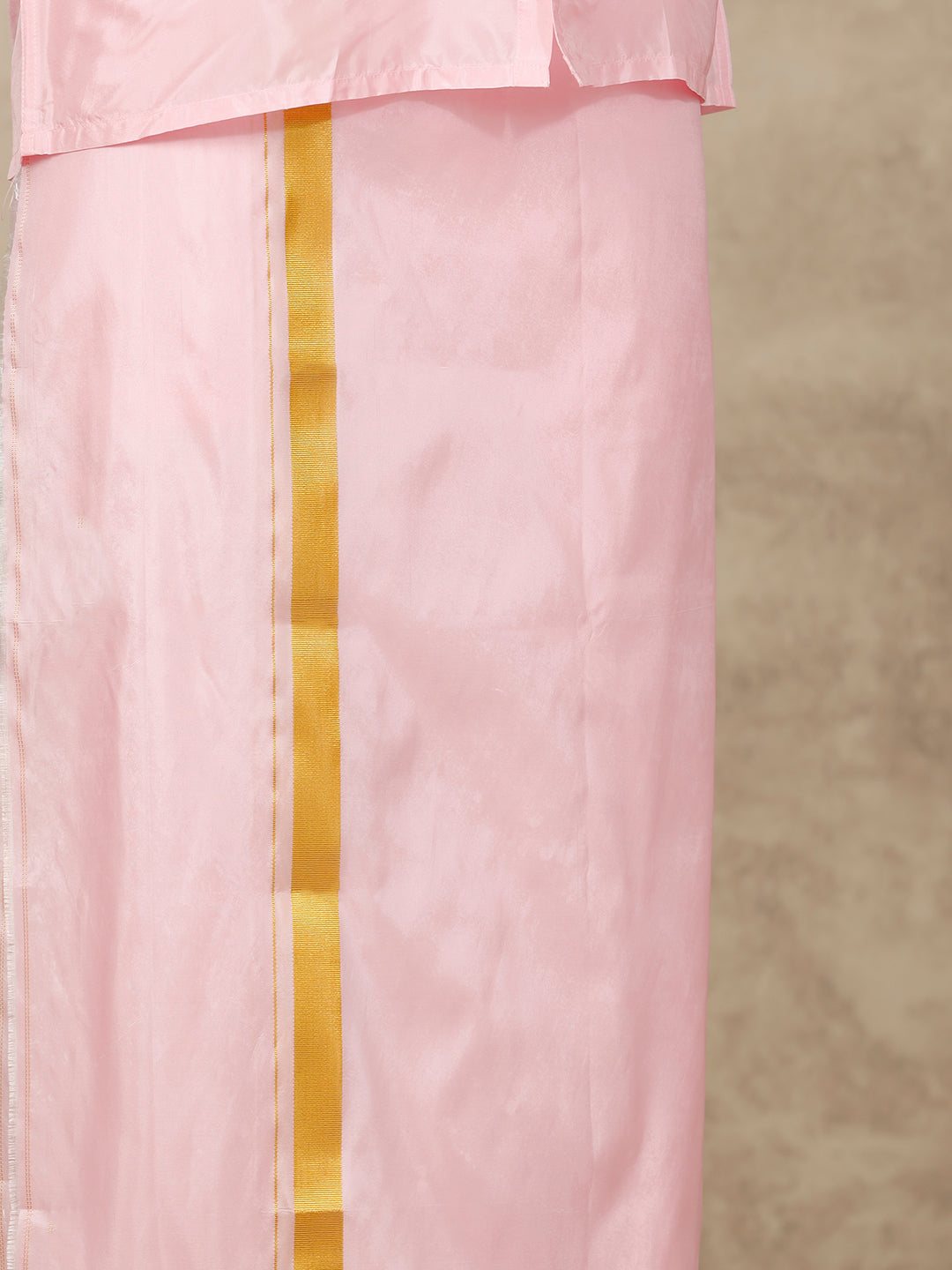 Mens Art Silk Pink Shirt & Dhoti Towel Set Swayamvara