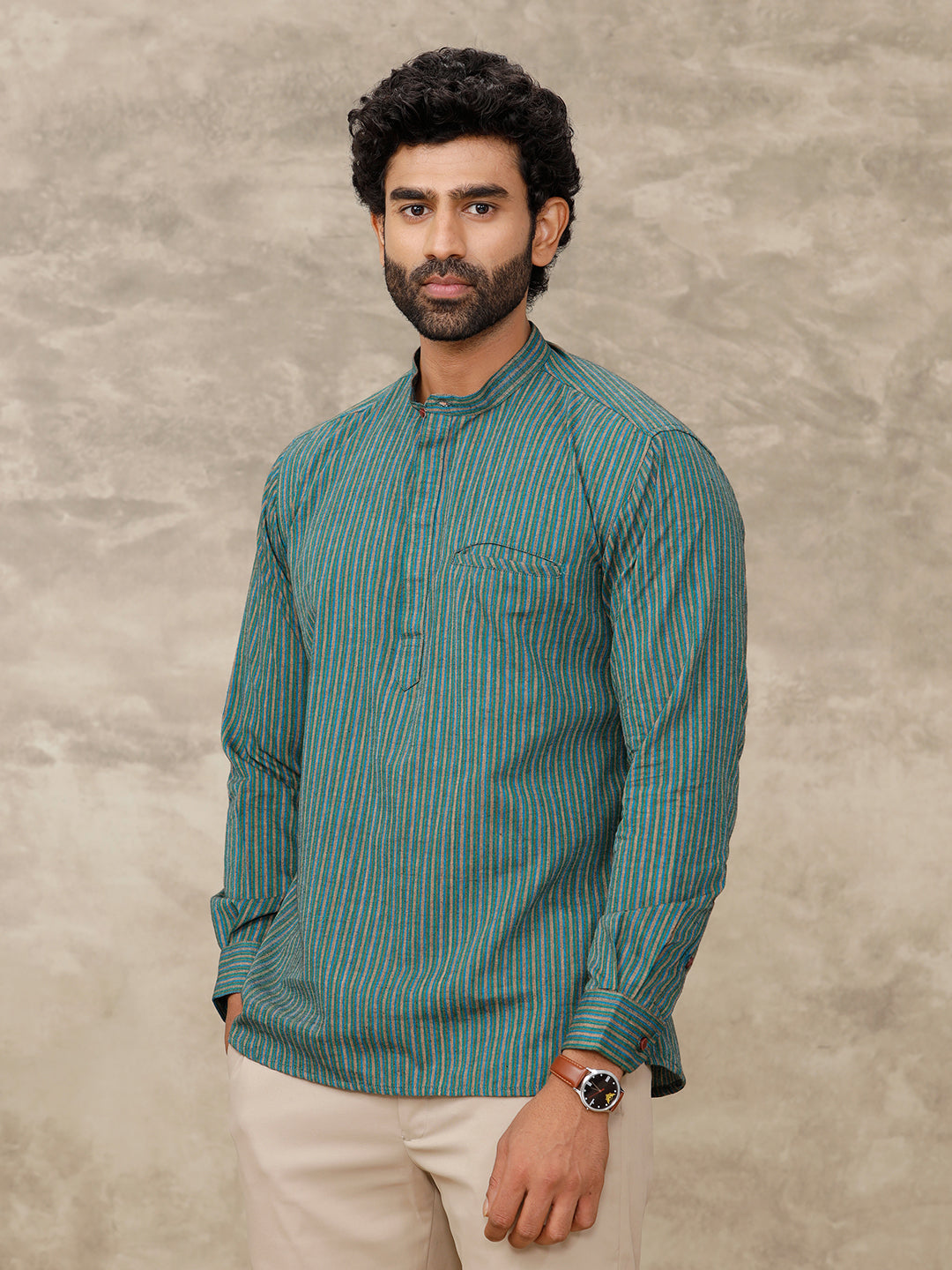 Men Short Length Pocket Kurta Greenish Blue RC13