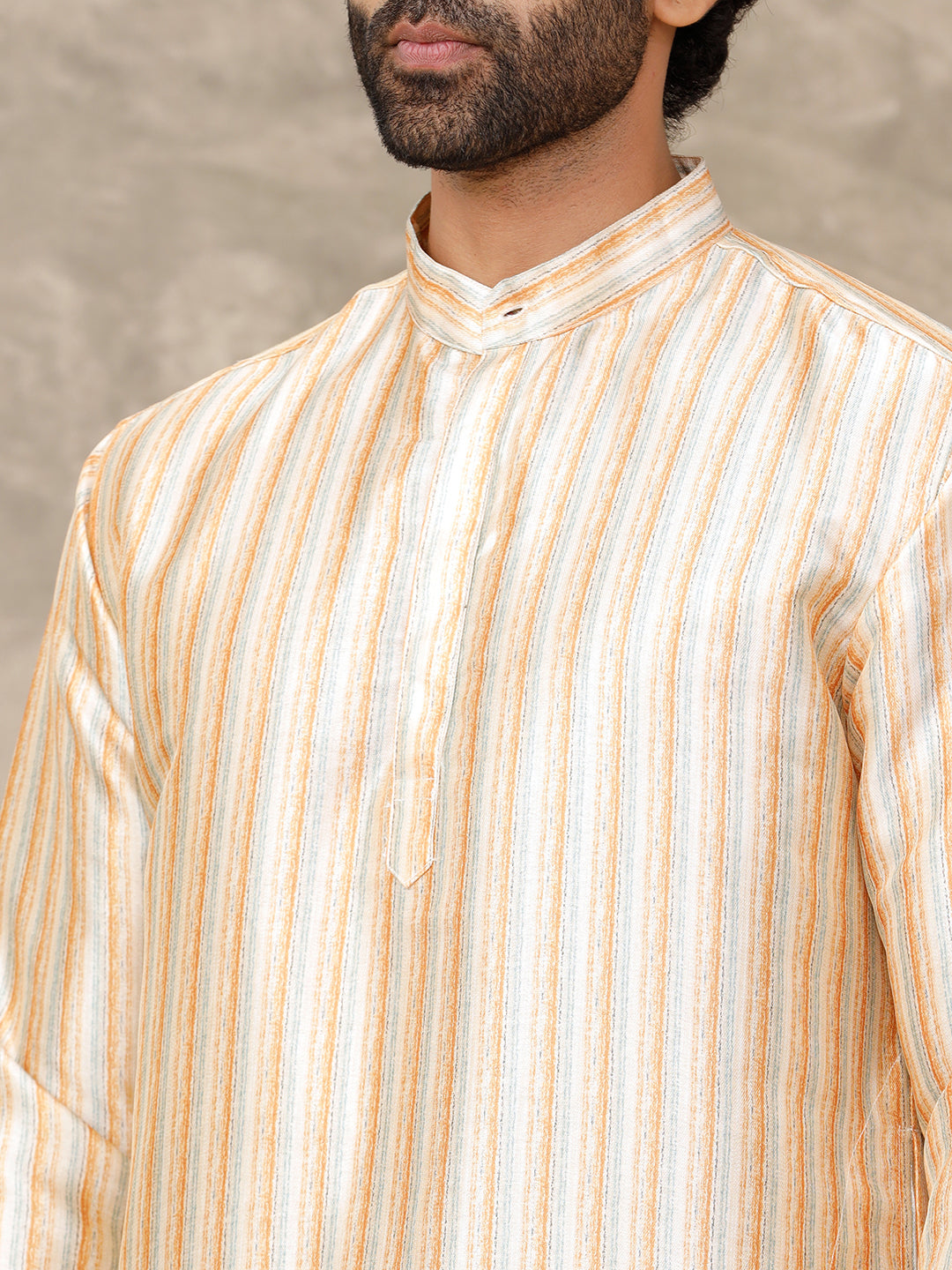 Men Medium Length Pocket Kurta Shiny Orange RE16