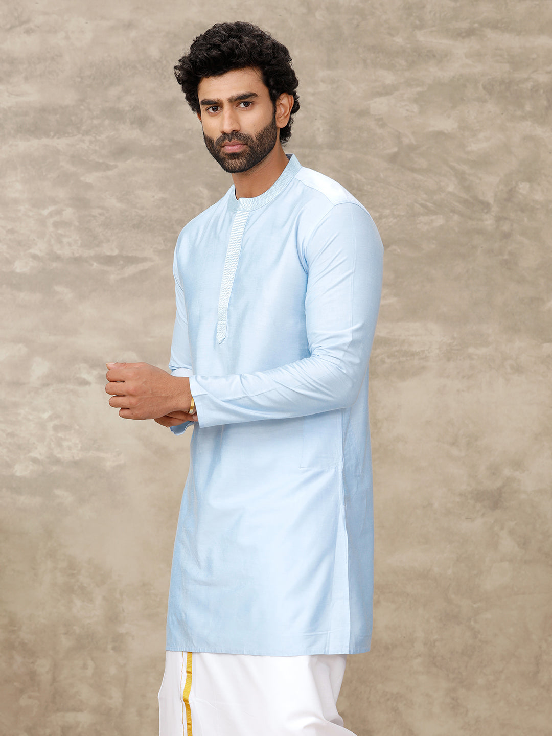 Mens Medium Length Pocket Kurta Blue RC30