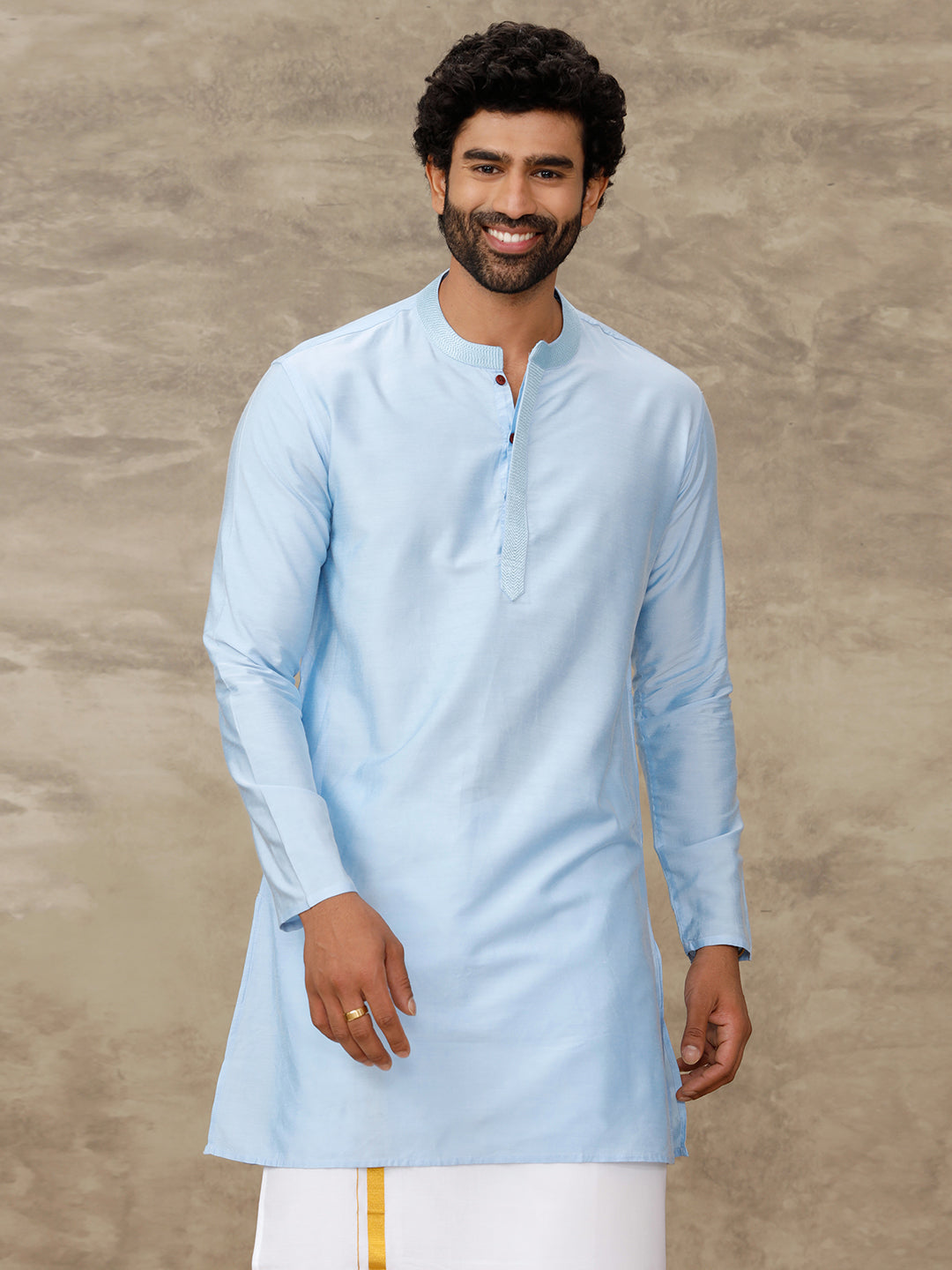 Men Medium Length Pocket Kurta Blue RC30