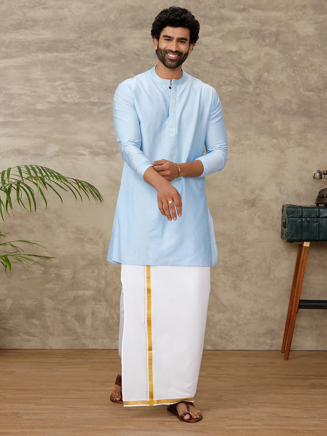 Mens Medium Length Pocket Kurta Blue RC30