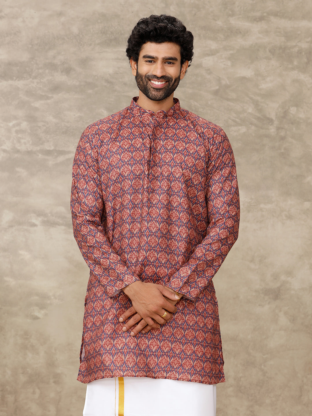 Men Medium Length Pocket Kurta Brown RE13