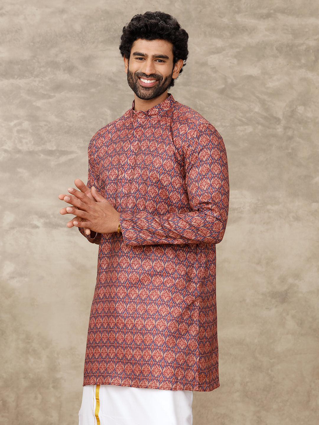 Mens Medium Length Pocket Kurta Brown RE13