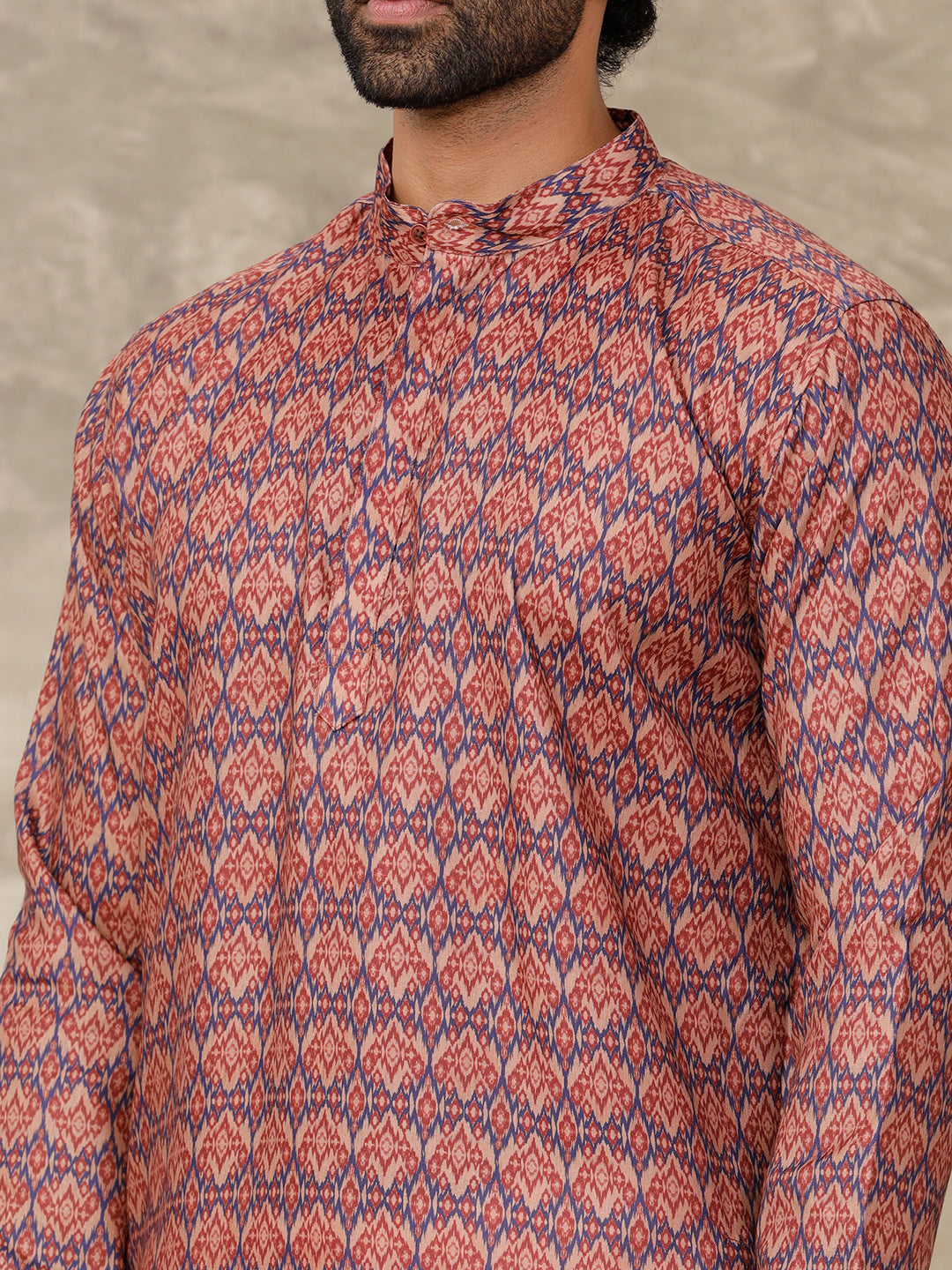 Men Medium Length Pocket Kurta Brown RE13