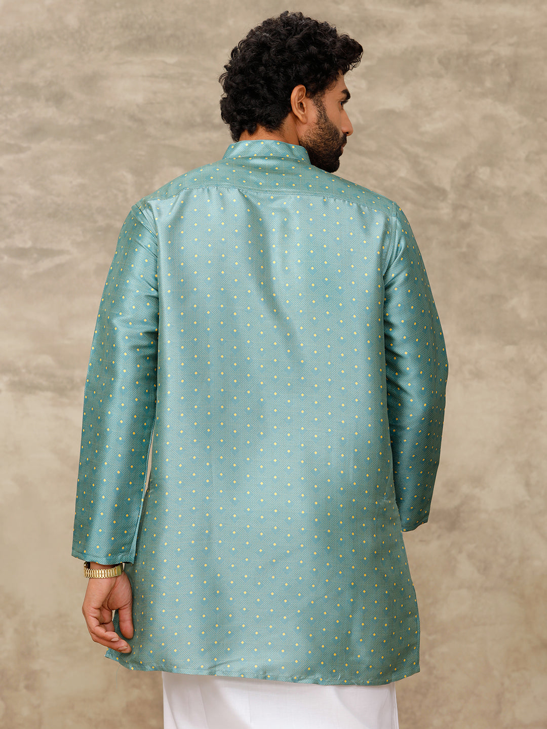 Men Medium Length Pocket Kurta Shiny Yellow Green RE19