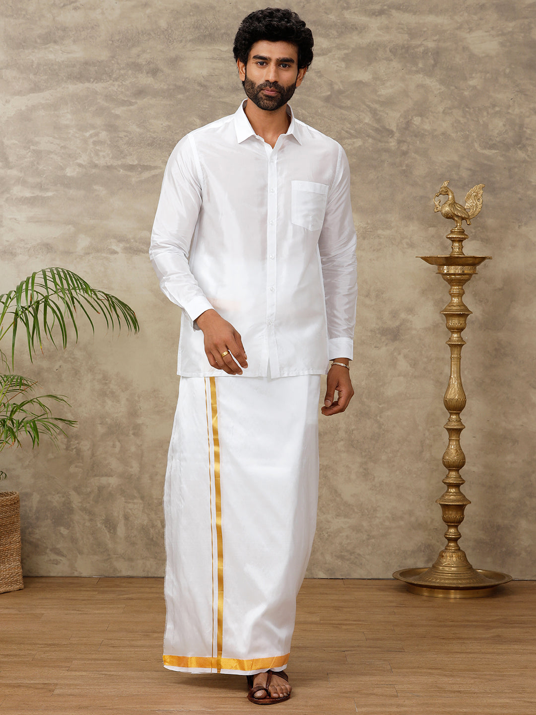 Men Art Silk ReadyMade Dhoti White