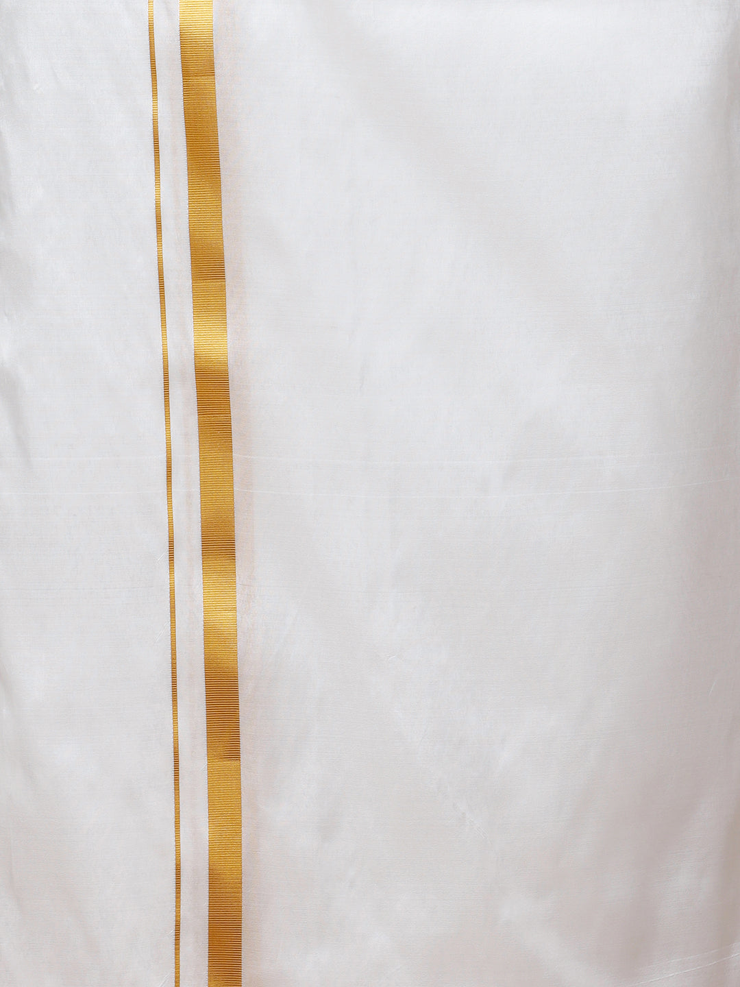 Men Pure Silk White with 1" inch Gold Jari Border Dhoti & Towel Set Thirukalyan