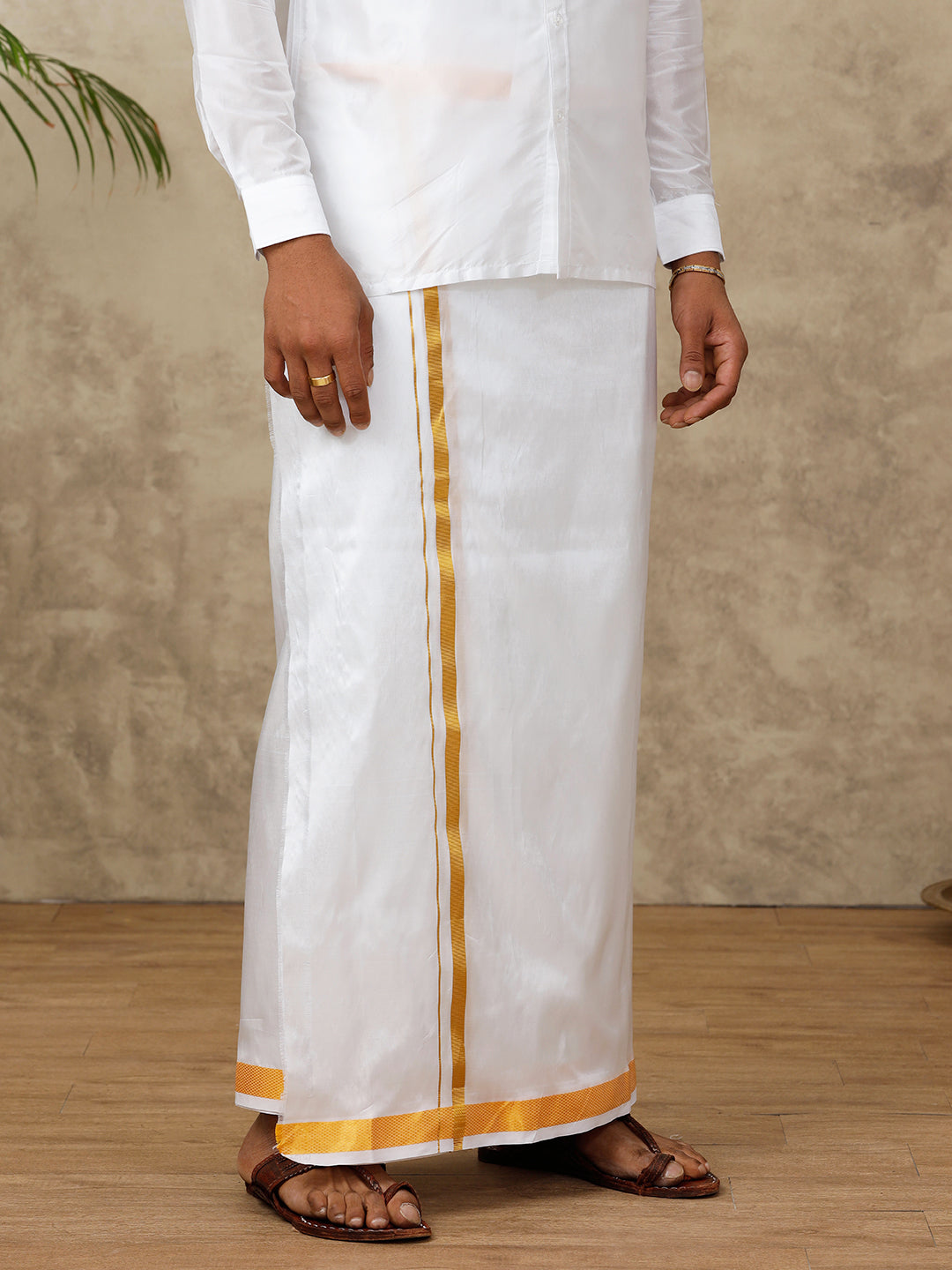 Men Art Silk ReadyMade Dhoti White