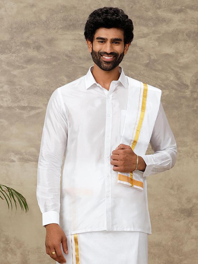 Men Silk White with 1" inch Towel Suba Vivaga