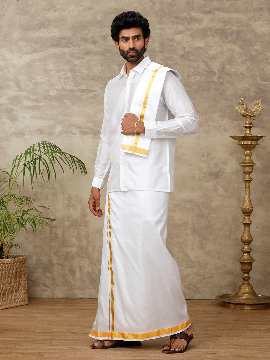 Men Silk White with 1" inch Towel Suba Vivaga