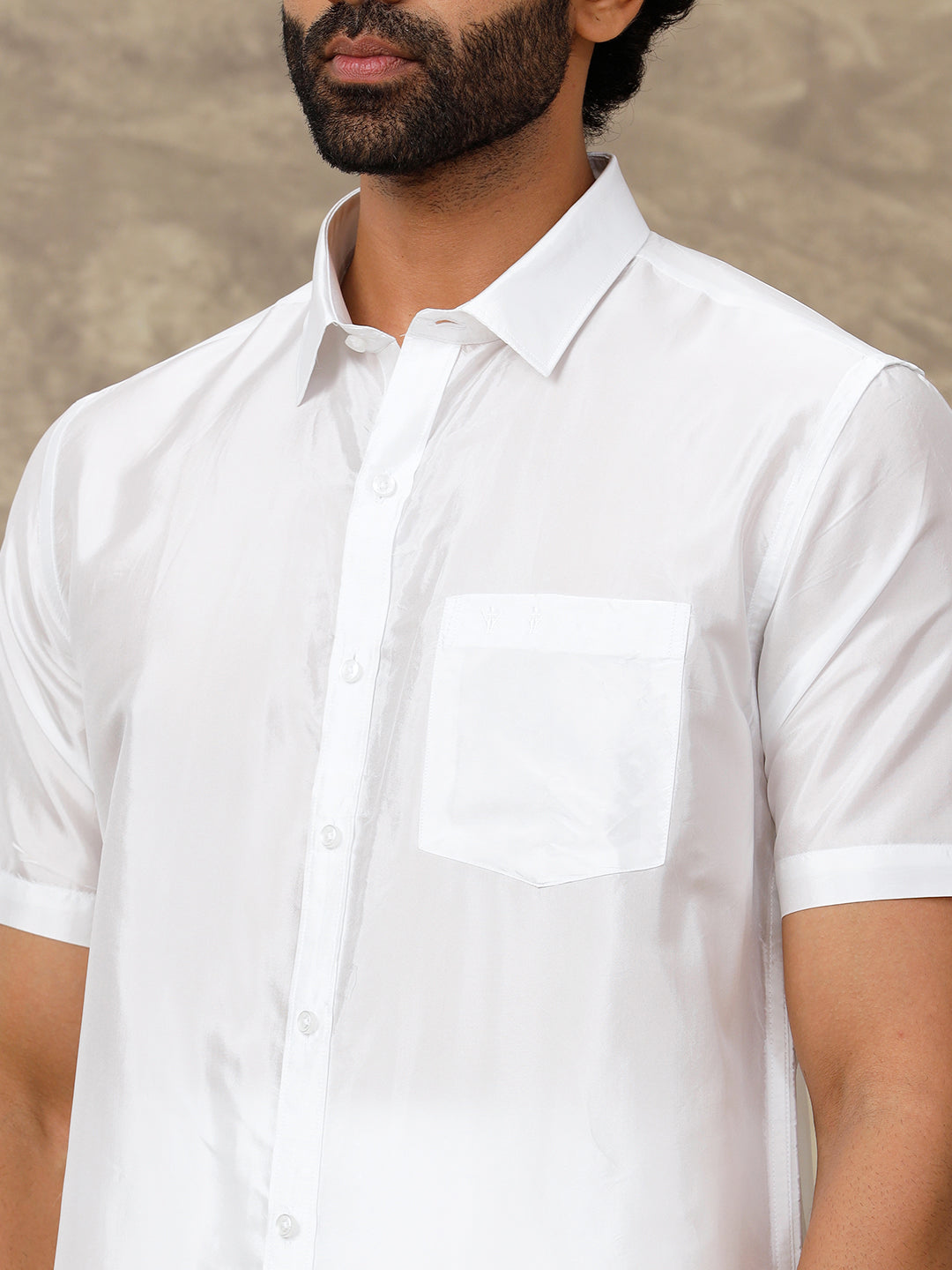 Men Silk White Half Sleeves Shirt