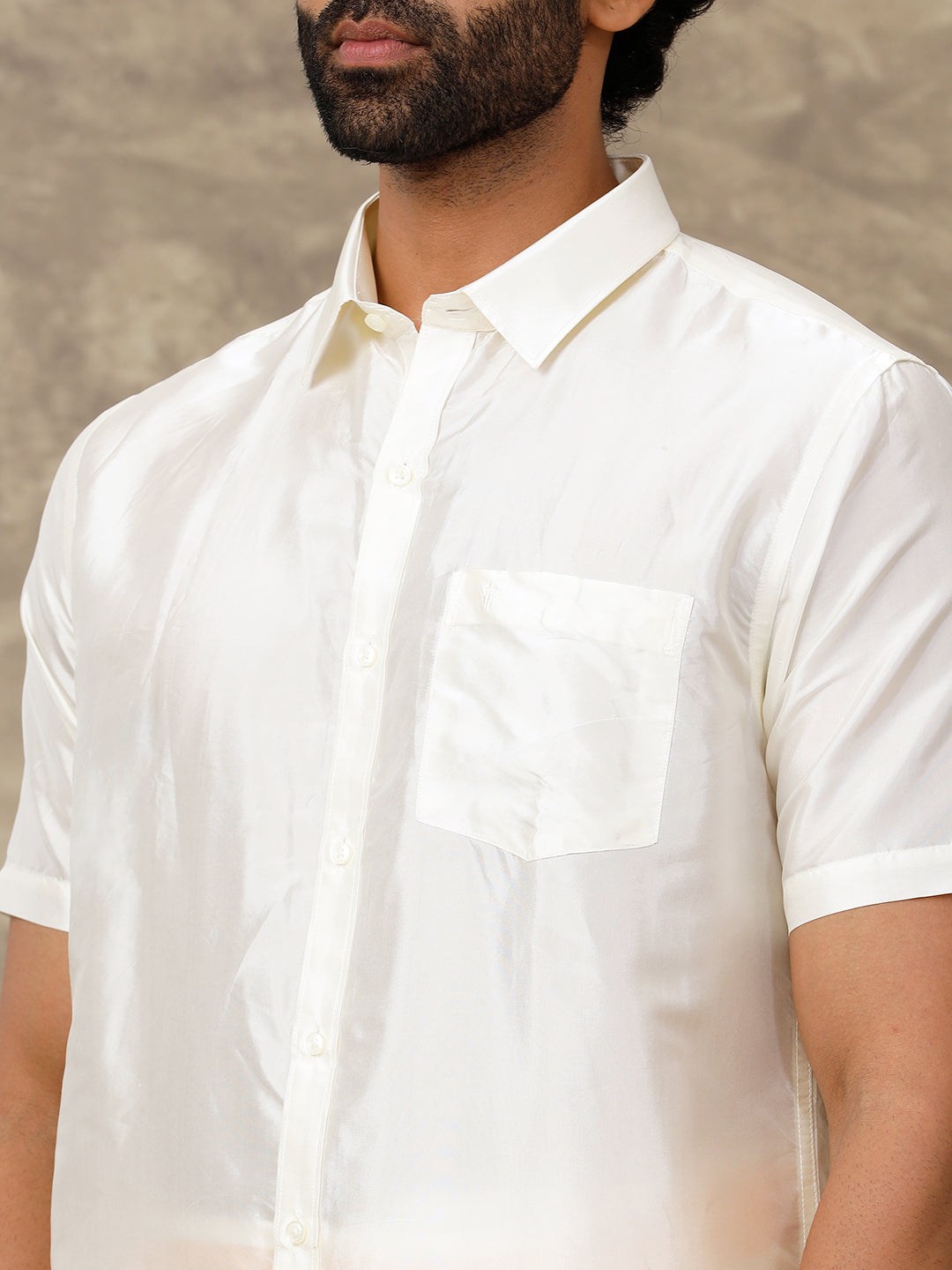 Men Silk Feel Cream Half Sleeves Shirt