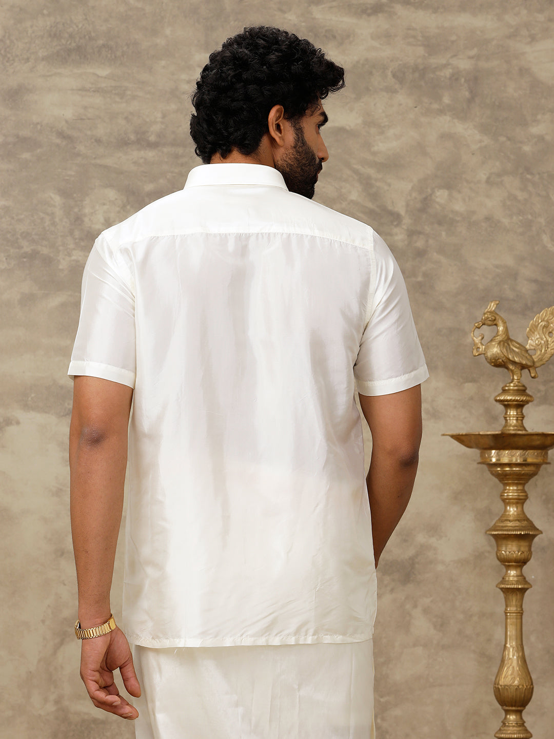 Men Silk Feel Cream Half Sleeves Shirt