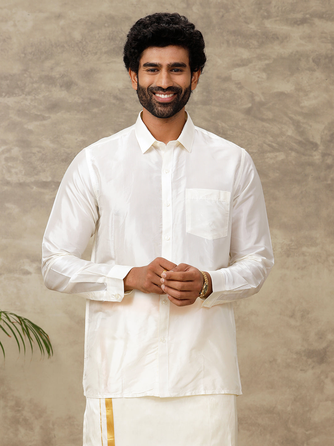 Men Silk Feel Cream Full Sleeves Shirt