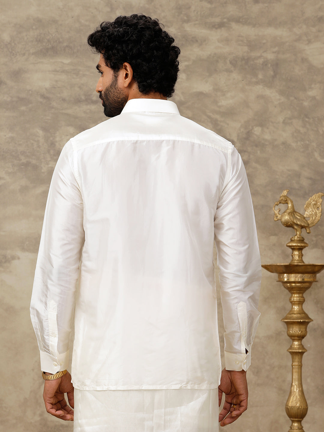 Men Silk Feel Cream Full Sleeves Shirt