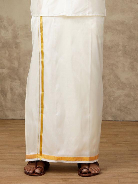 Men Silk Cream 1/2" inch Jari Dhoti & Shirting Suba Hamsa