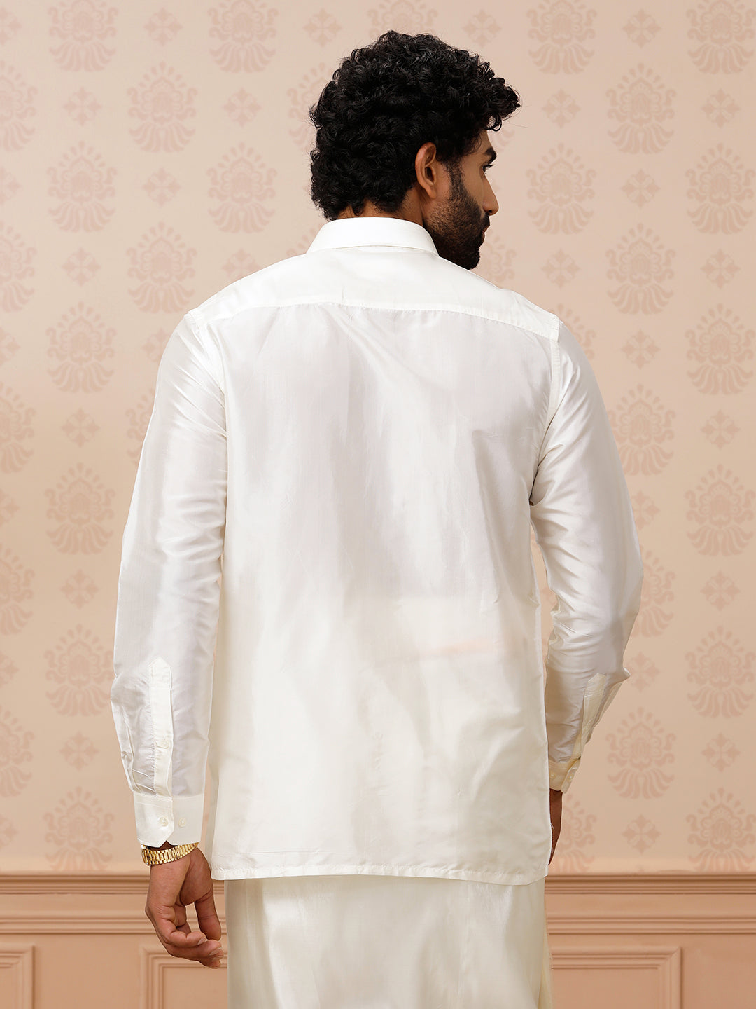 Men Pure Silk Cream Shirt Full Sleeves Silk Mark