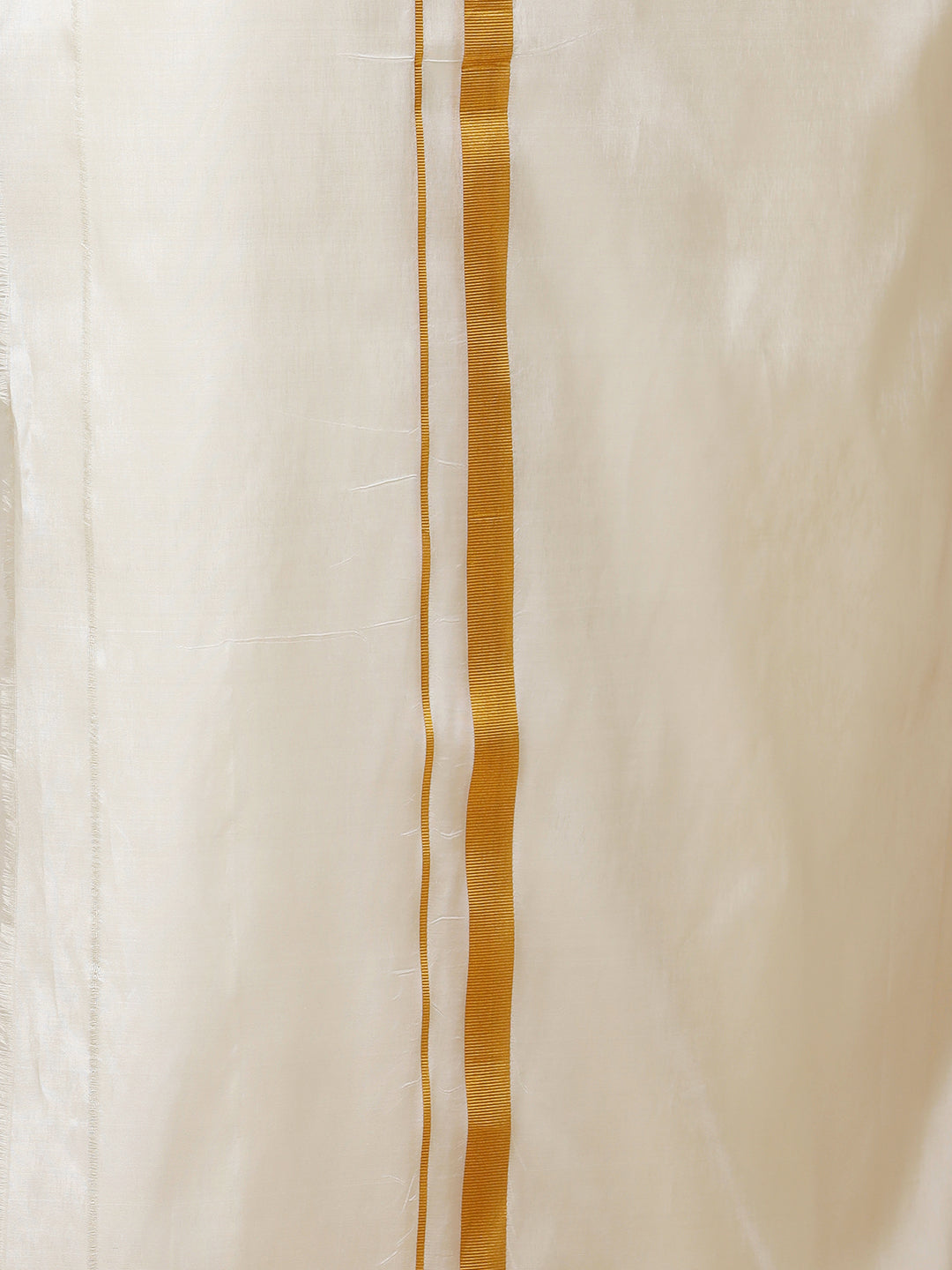 Men Pure Silk Cream Double Dhoti 1" inch Jari Border Upasana