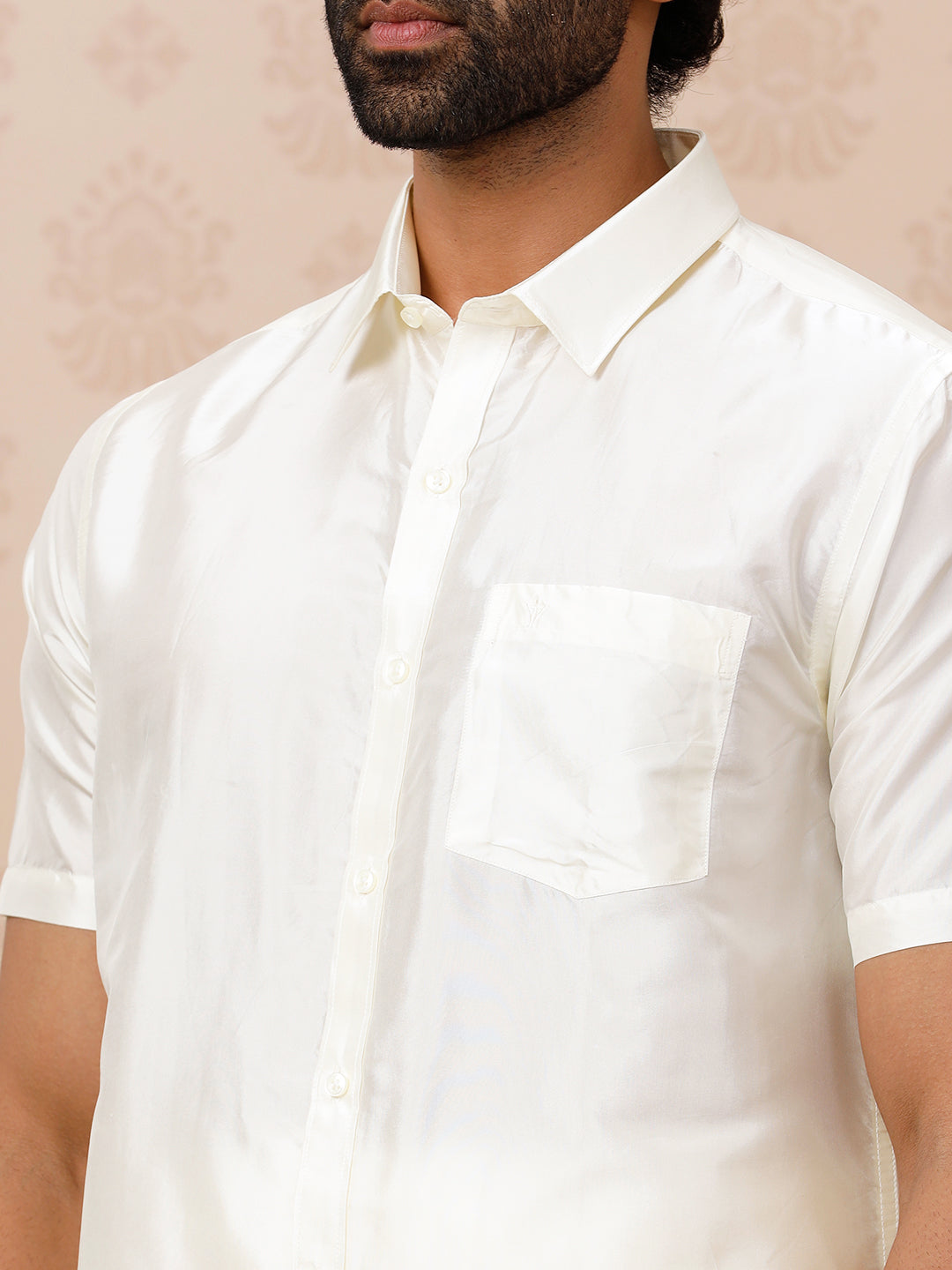 Men Pure Silk Cream Shirt Half Sleeves Silk Mark