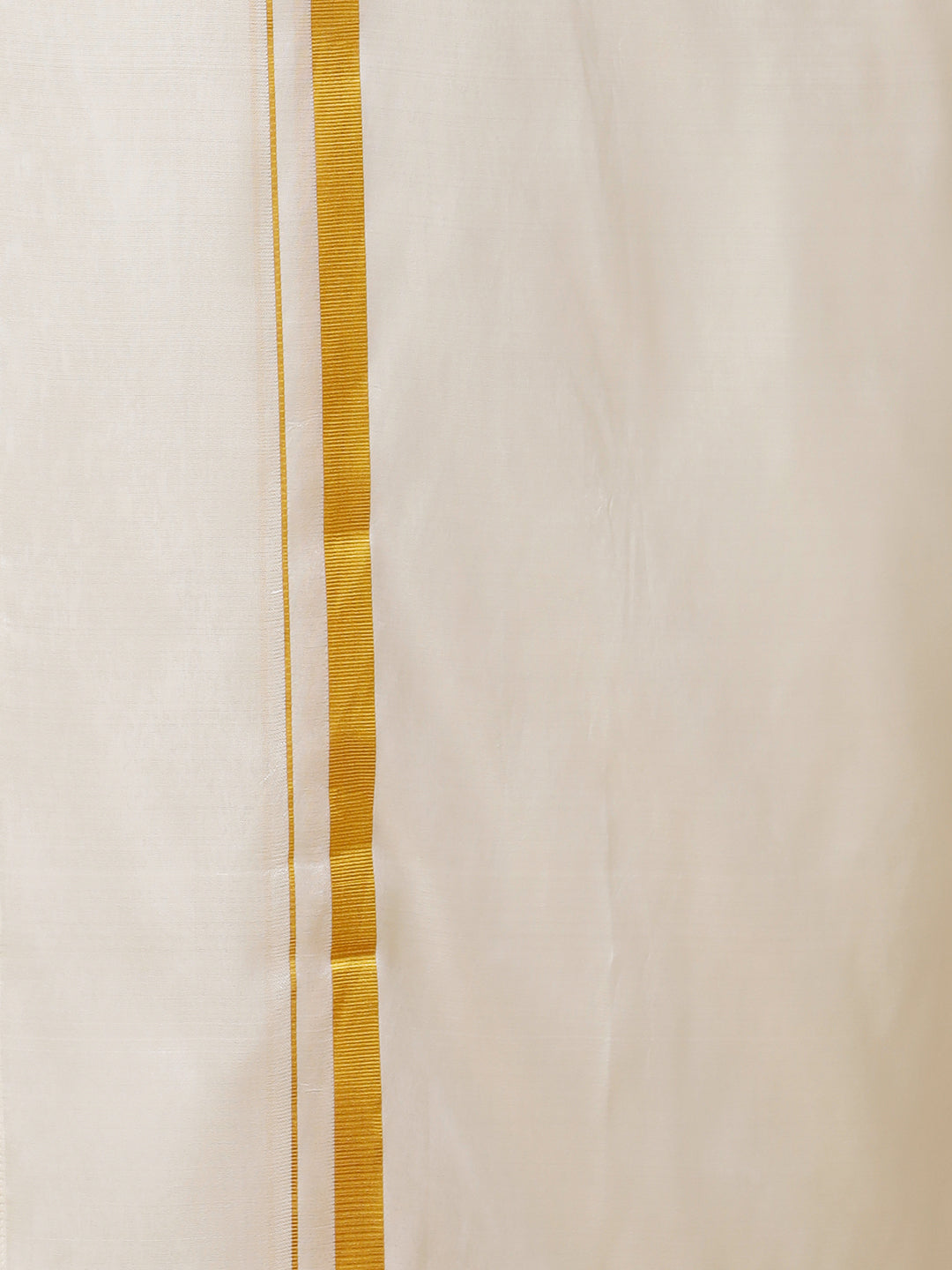 Men Pure Silk Cream 3/4" inch Jari Dhoti Shirting & Towel Set Rajahamsa