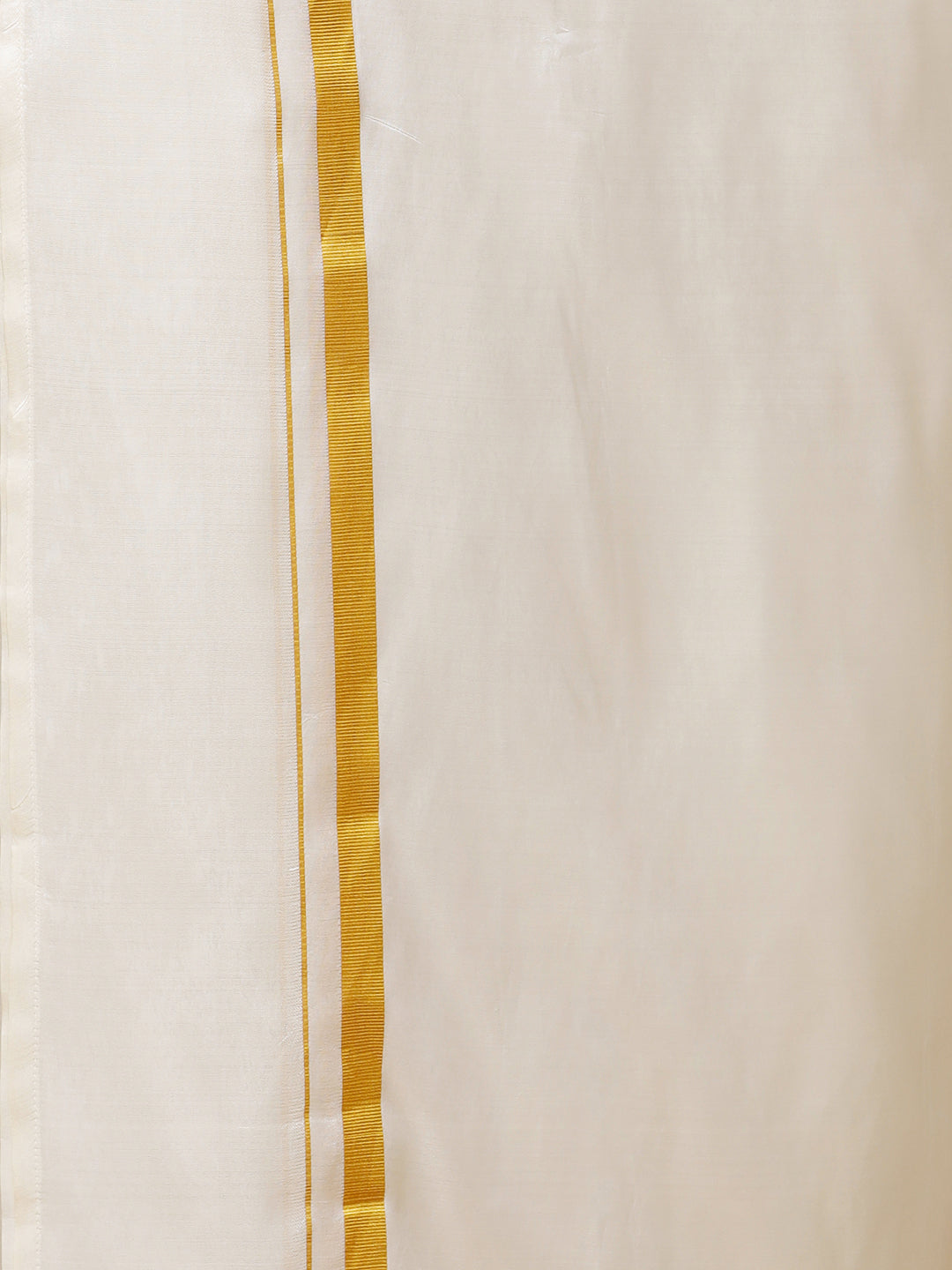 Men Silk Cream 3/4" inch Jari Border Dhoti Shirt & Towel Set Subha Vaibhavaa