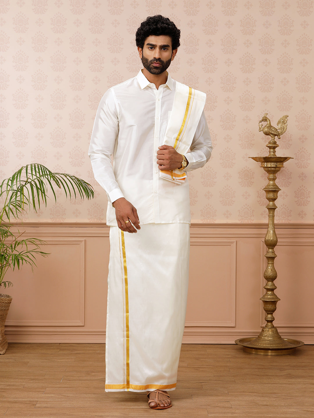 Buy Mens Wedding Set Dhoti Shirt Angavastram Online Men s Premium Dhoti and Shirt Sets for Wedding Ramraj Cotton Tagged Price Rs.9000 Above