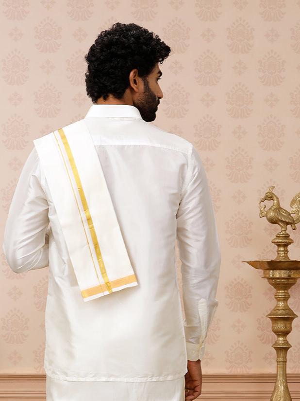 Men Pure Silk Cream with 3/4" inch Towel Rajahamsa