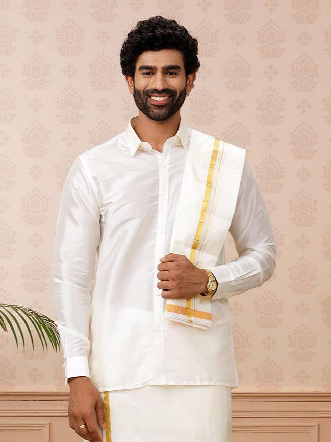 Men Pure Silk Cream with 3/4" inch Towel Rajahamsa