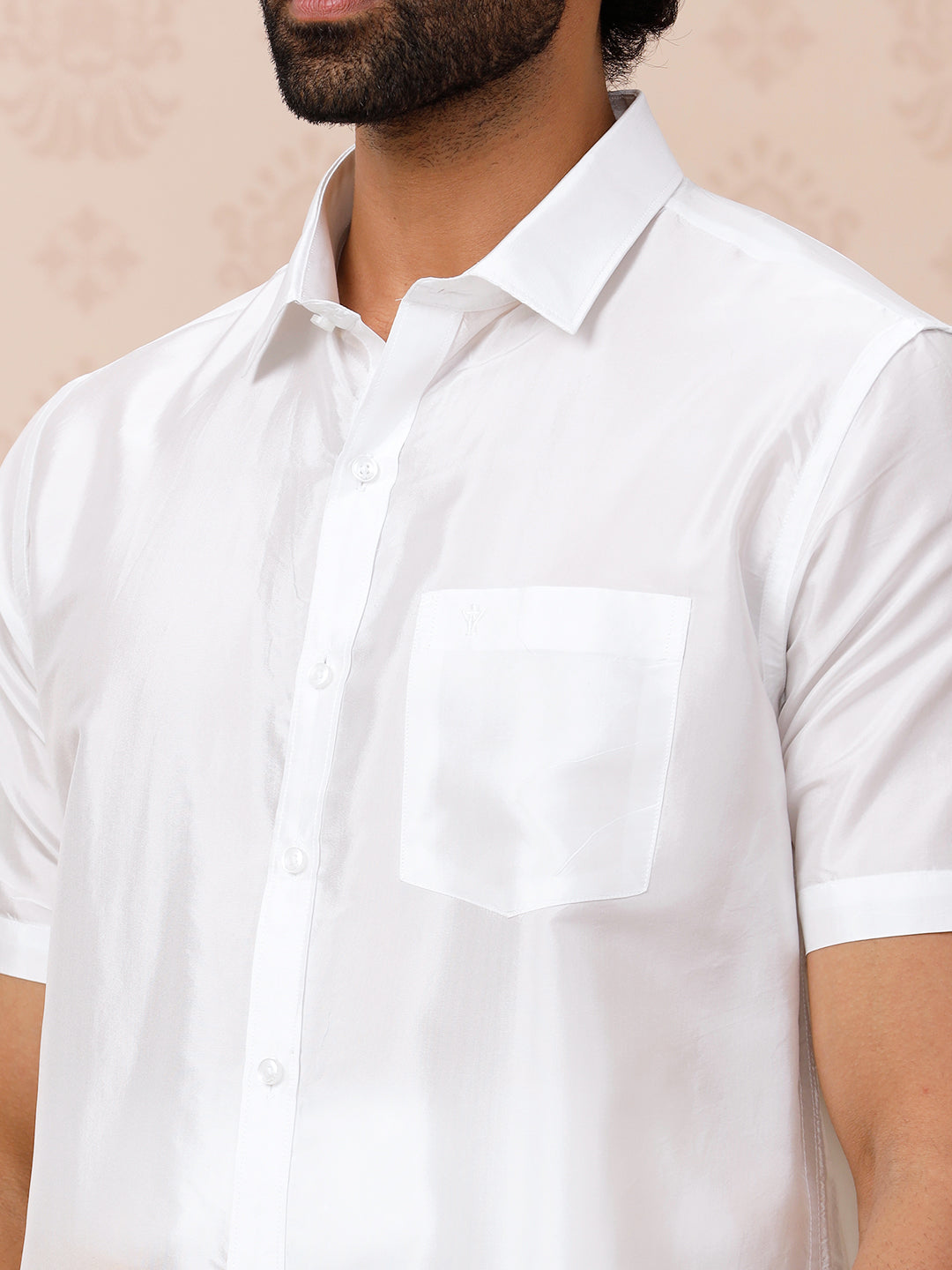 Men Pure Silk White Shirt Half Sleeves Silk Mark